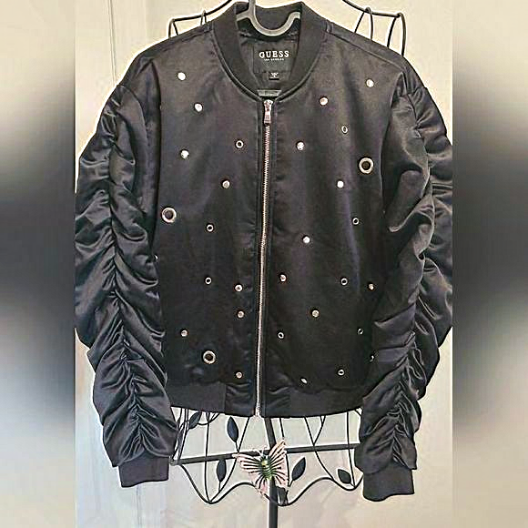 Guess Jackets & Blazers - Bomber satin studded‎ jacket
